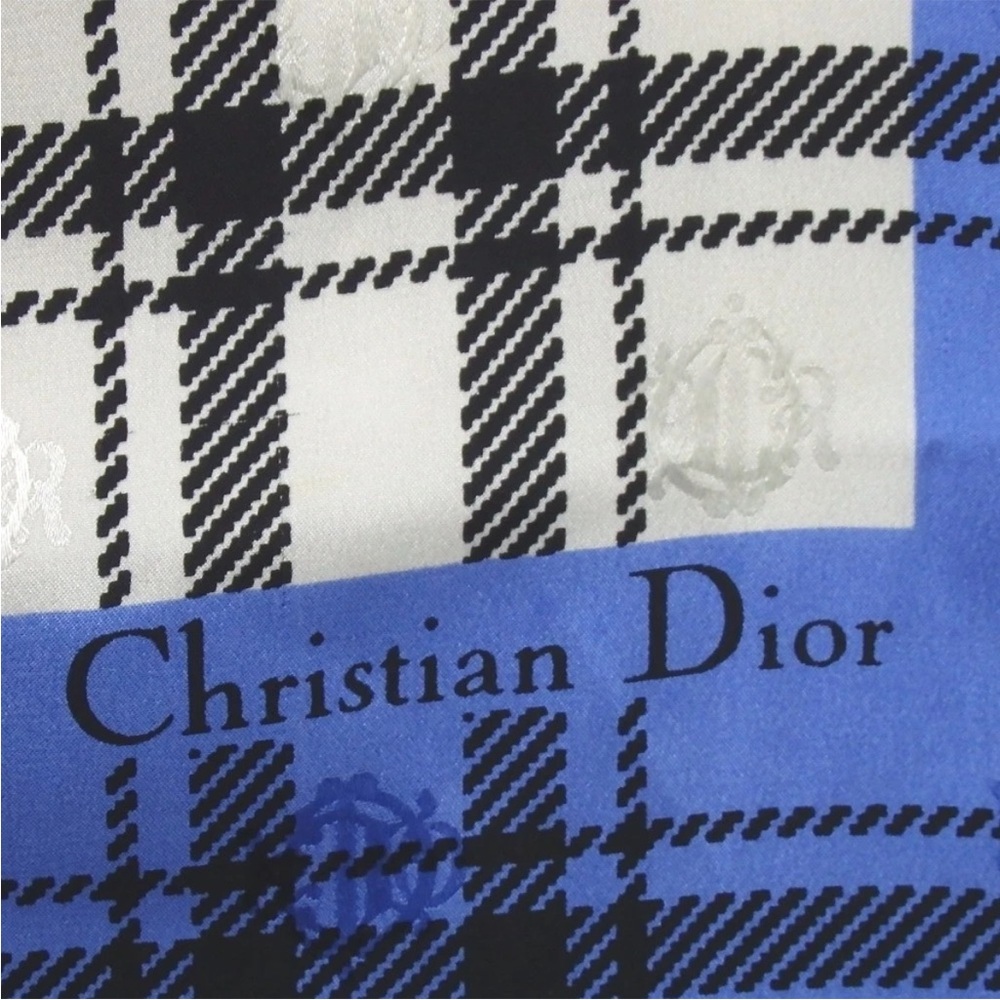 Dior Blue and Black Checkered Scarf - Picture 2 of 4